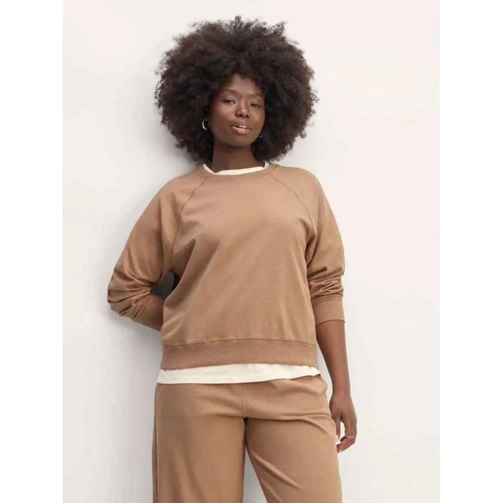 Banana Republic Womens Camel Brown Raglan Fleece Crew Neck Sweatshirt Size M